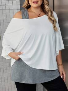 SHEIN CURVE+ Curves 大码/学校服装/返校服装/返校大码女式休闲两件套西装、背心和露肩上衣两件套西装、女式夏季两件套西装、外出上衣、女式夏季服装、露肩上衣、可爱上衣、可爱夏季上衣、大码女式上衣、女式夏季上衣、大码基本款上衣、宽松大码上衣、女式半袖上衣 - 彩色 - 查看 6
