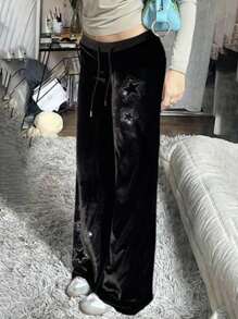 INAWLY Bộ 5 quần dài trang trí hình ngôi sao năm cánh thời trang, mặc thường ngày - màu đen - Xem 2