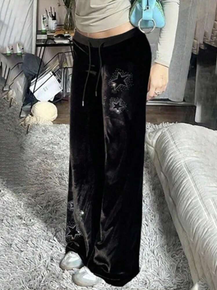 INAWLY 5件套时尚五角星装饰长裤，休闲日常穿着 - 黑色 - 查看 2