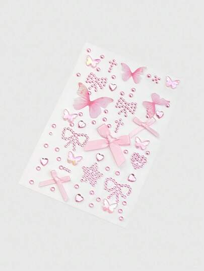 Kawaii 1 Pc Lace Bow, Heart, Star, Cross, Diamond Glitter & Rhinestone Face Jewelry Decal Stickers
