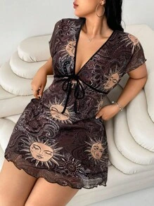 Solflare Plus Size SunFlower Pattern Dress, Spring/Summer Western Wear Women,Boho Women Dress,Holiday Outfits For Women - Chocolate Brown - View 6