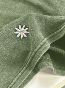 Comfortcana Áo thun thêu hoa thường ngày mùa hè cỡ lớn cho nữ - xanh quân đội - Xem 5