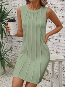 SHEIN LUNE 女式休闲针织圆领无袖迷你连衣裙，春夏 - 綠色 - 查看 6