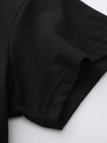 SHEIN 女士休闲时尚印花短袖常规圆领 T 恤 - 黑色 - 查看 4