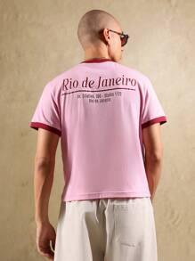 SUMWON 街頭風 Ringer T-Shirt 工作室地址印花 夏季優質純棉 T-shirt 時尚休閒上衣 中性設計 復古美學 經典必備 都市風 - 彩色 - 查看 3