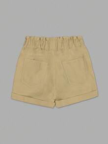 SHEIN Pantaloncini di jeans estivi casual di colore unito - Cachi - Visualizzare 2