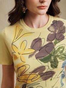 Anewsta Maglietta elegante da donna a maniche corte con stampa floreale, collezione primavera/estate