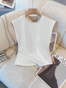 INAWLY Women's Plus Size Sexy Solid Backless T-Shirt, Summer - White - View 3