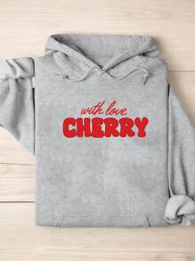INAWLY Plus Size Women Cherry Blossom & Letter Print Long Sleeve Hoodie, Fall/Winter Graduation,Back To School Outfits,Graduation,Teacher Outfits For Women,Back To School