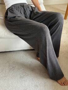 DAZY 简约舒适针织宽松睡裤，女士家居服下装，秋季 - 深灰色 - 查看 5