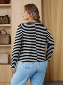 SHEIN CURVE+ Curves 大尺碼條紋休閒長袖上衣，萬聖節上衣，返校季，2026 22W - 彩色 - 查看 3