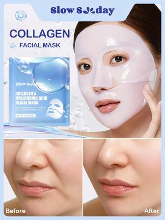 SlowSunday Collagen & Hyaluronic Acid Facial Mask, Korean Collagen Mask, Jelly Collagen Face Mask, Deep Moisturizing, Improve Elasticity, Smooth Skin, K Beauty, For Winter, Skin Care, Y2K, For Thanksgiving, Christmas, New Year, Christmas Gifts, Thank You Gift