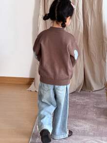 SHEIN Baby Girls' Casual Heart Pattern Drop Shoulder Sweater, Autumn/Winter - Multicolor - View 4