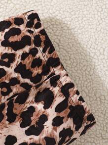 SHEIN 年轻女孩 2 件套针织纯色圆领拼接豹纹蝴蝶结和豹纹裤套装 - 彩色 - 查看 3