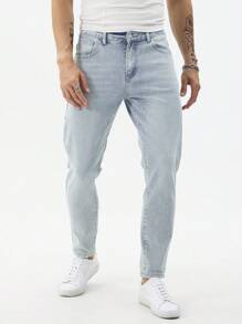 Manfinity Homme Jeans casual da uomo di strada con vestibilità slim e bassa elasticità, in blu denim