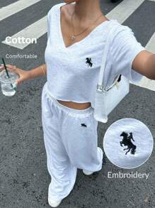 Muchica Stockholm Style Women's Grey Knit Casual Sports Suit Women Summer Clothing Woman S Summer Clothes Women S Clothes - Light Grey - View 1