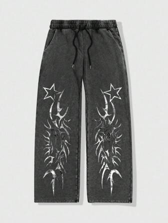 Prep Men's Casual Daily Star Print Drawstring Waist Straight Leg Sweatpants