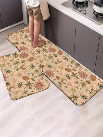 Goth 1 pièce Tapis de cuisine avec motif oeil de soleil et paume - Tapis de sol antidérapant et absorbant, décoration gothique tropicale et style cottagecore pour cuisine, entrée et balcon, dos imperméable facile à nettoyer, coussin anti-gras, décoration d'intérieur
