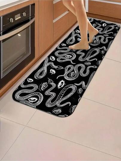 Hippie Alfombra de cocina con ojos de serpiente - Tapete de piso gótico antideslizante con diseño de serpiente negra, cojín antifatiga impermeable para fregadero, mostrador, decoración oscura - Fácil de limpiar, resistente a las manchas, cojín de piso para estar de pie