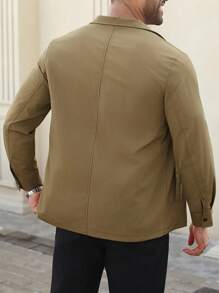 Manfinity Homme Men's Plus Size Zip Up High Neck Khaki Jacket,Autumn Casual Work Basic Long Sleeve Baseball Jacket,Lightweight Outgoing Gift For Friends,Husband - Coffee Brown - View 2