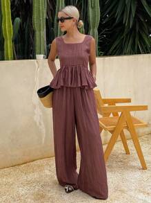 Livesso Damen Locker Lässig Weste und Hose 2-teiliges Set, Herbst