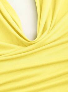 SHEIN Unity Off-The-Shoulder Backless Draped Neck Crop Top And Side Slit Skirt Set - Light Yellow - View 3