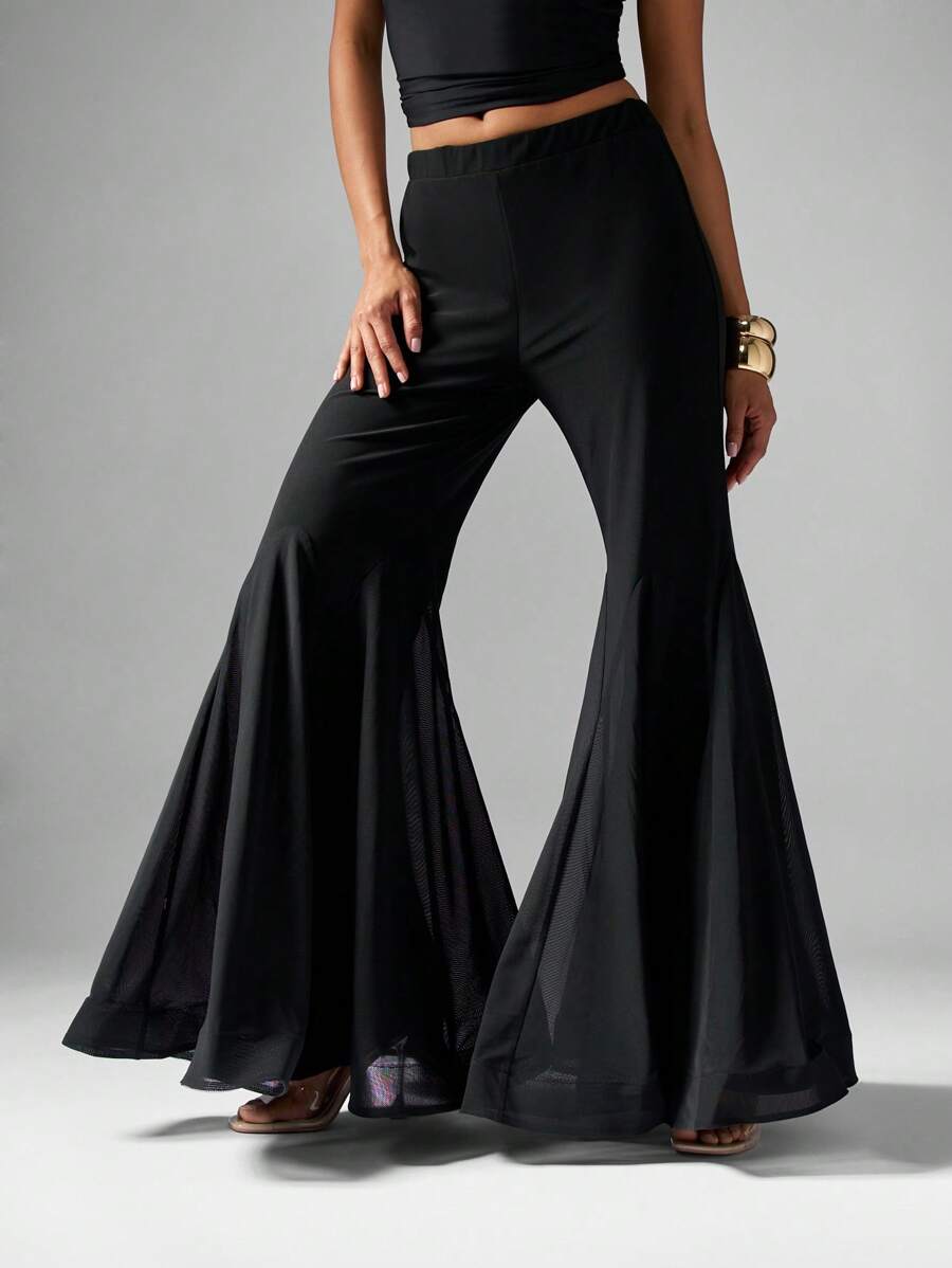MISSGUIDED Mesh Insert Flared Bell Bottom Trousers With Dramatic