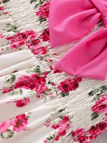 Teen GirlFloral All Over Print Short Sleeve Shift Dress - Multicolor - View 4