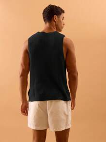 Musero 男士针织罗纹无袖毛衣背心秋冬分层 - 黑色 - 查看 4