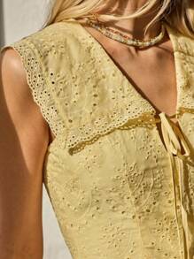 Aralina Summer / Fall Beach Vacation Peter Pan Collar Broidery Detail Streetwear Stockholm Style Party Mini Dress