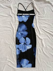 Soleia Váy Maxi dài in họa tiết hoa nhiệt đới tương phản đen xanh dành cho nữ, phong cách gợi cảm, thích hợp cho kỳ nghỉ hè - Nhiều màu - Xem 2