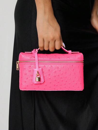 SHEIN SXY Ladies, Women Top Handle Bags ,Woven Bags, Fashionable, Simple, Elegant, Versatile, Classic, Woven PU,Red Bag,Metal Padlock Decoration,For Commute, Office,Date, Daily,Shopping, Afternoon Tea