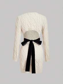 SHEIN MOD Elegant Crochet Hollow-Out Back Tie Up Knitted Dress In Fall/Winter,Christmas Clothes For Women