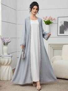 Yasmyna Vestido de abaya árabe estilo Dubai para dama, vestido largo de moda con bordados, patchwork y ribete de encaje