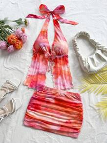 SHEIN x Eduarda Gutierrez Soleia 女士复古扎染花卉印花套装 - 彩色 - 查看 4