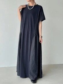FRIFUL 女士夏季休闲拼接长款连衣裙 - 藏蓝色 - 查看 6