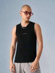 PLAYBOY X SUMWON Áo tank top gân sọc, áo lót không tay cơ bản, áo tập thể dục, áo tank top cơ bắp với logo thương hiệu, phong cách đường phố thường ngày mùa hè, dáng ôm sát. - màu đen - Xem 2