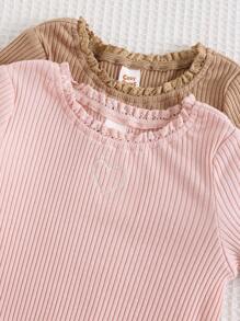 Cozy Pixies 4 pièces Ensemble Top à manches longues avec col rond, volants et pantalon large à motif en forme de cœur tricoté doux pour bébé fille