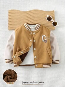 Cozy Pixies Baby Boy Letter Print Color Blocking Side Pockets Baseball Jacket,In Fall/Winter - Multicolor - View 1