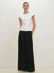 BizChic Blusa de verano 2025 de nueva llegada para el Día de la Independencia, festival de música, fiesta de verano, adecuada para invitados de boda, brunch, uso casual urbano, versátil para el día a día, nueva primavera/verano, elegante camiseta de mujer de cuello redondo en color blanco