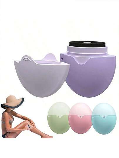 1 件可再填充防晒霜涂抹器滚珠海绵防晒乳液涂抹器旅行装紫色粉色蓝色绿色便携式成人家庭海滩度假必备夏季必备品