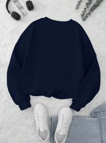 INAWLY Casual Minimalist Letter Print Crew Neck Sweatshirt Graduation,Back To School,Graduation,Teacher,Back To School Pullover Fall - Navy Blue - View 2