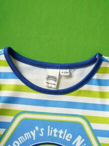 TEENAGE MUTANT NINJA TURTLES | SHEIN 男婴卡通条纹图案短袖连体衣和运动裤套装 - 彩色 - 查看 3