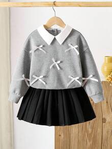 LMoss Kids Bộ 2 món/bộ áo len cổ bẻ và váy ngắn cho bé gái - Nhiều màu - Xem 1