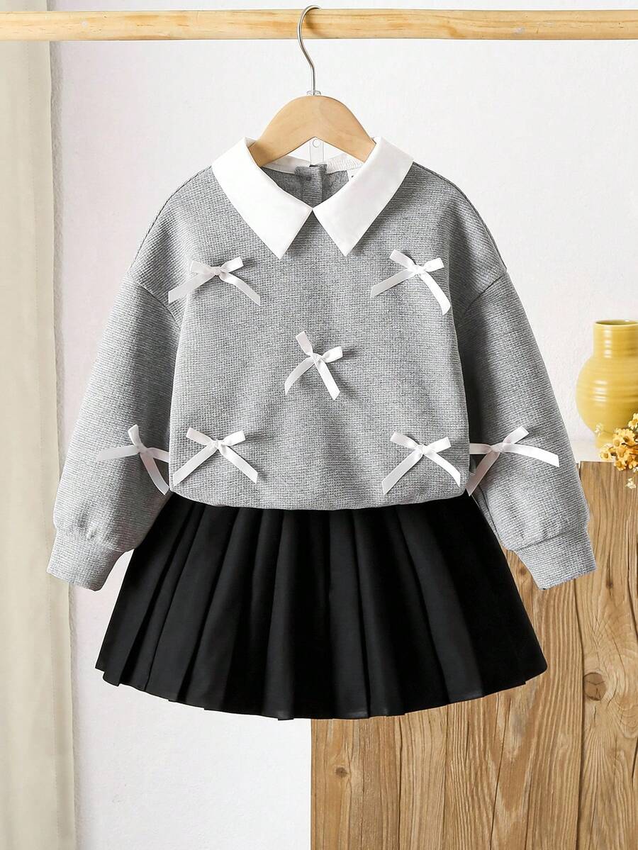 LMoss Kids Bộ 2 món/bộ áo len cổ bẻ và váy ngắn cho bé gái - Nhiều màu - Xem 1