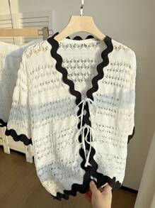 Comfortcana 2 piezas Conjunto de suéter corto de malla calada de talla grande