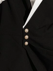 GlowEve Women's Two-Tone Pleated Waist Asymmetrical Hem Office/Commute Blouse, Spring & Autumn Fall Cloth For Women - Black and White - View 3