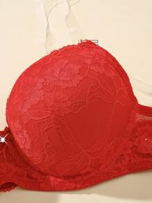 SHEIN 3 件套浪漫性感蕾丝加大码文胸，带钢圈和可拆卸肩带，简约设计 - 彩色 - 查看 6