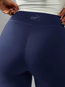 MISSGUIDED High Waist Compression Sports Leggings With Curved Panel Details Ultra Soft Performance Yoga Running Fitness Workout Pants - Navy Blue - View 6