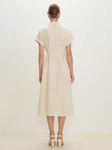 BizChic 2025年夏季新款V领优雅淑女连衣裙，适合音乐节派对、婚礼嘉宾、早午餐、休闲、通勤、约会、毕业、百搭春夏 - 米色 - 查看 4